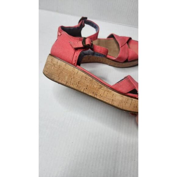 TOMS Shoes Womens Size 6 Canvas Cork Wedge Platform Sandals Ankle Strap Summer - Picture 8 of 8